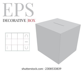 Decorative box, die cut template. White clear blank decorative box mock up isolated on white background, vector. Packaging design