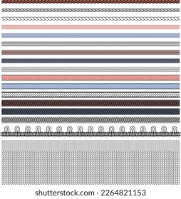 Decorative braided knitted woven cord, rope, tassel trim, cable seamless brush in editable vector illustration file.