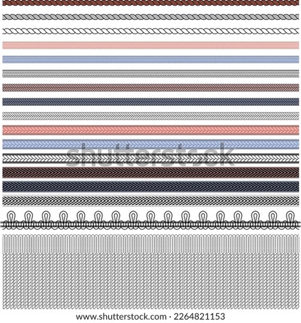 Decorative braided knitted woven cord, rope, tassel trim, cable seamless brush in editable vector illustration file.