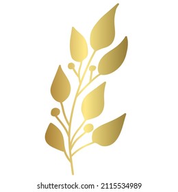Decorative branch with golden leaves and berries. Plant with color gradient isolated on white background. Vector illustration. svg