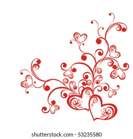 Decorative branch with hearts, element for design, vector