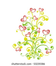 Decorative branch with hearts, element for design, vector