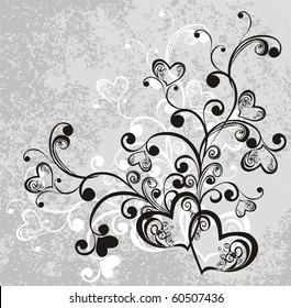 Decorative branch with hearts,  vector