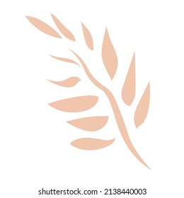 Decorative branch with leaves in pink. Twig in sketch style isolated on white background. Vector illustration.