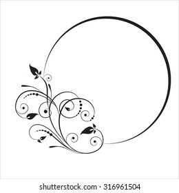Decorative branch with oval frame. Vector illustration.