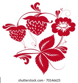 Decorative branch of strawberries for patterns