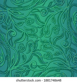 Decorative branches and foliage. Seamless pattern for fabric. Decorative ornament.