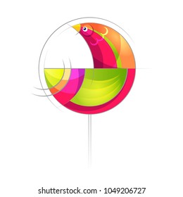 Decorative bright circle bird. Bird logotype. Blueprint bird emblem. 