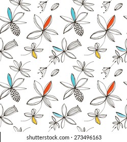 Decorative bright floral seamless pattern. Vector summer background with fantasy flowers