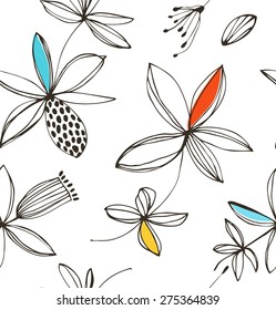 Decorative bright floral seamless pattern. Vector summer background with fantasy flowers