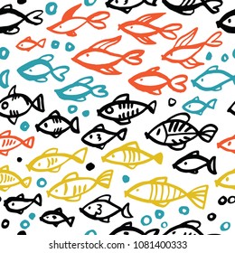 Decorative bright pattern with fish. Seamless marine background
