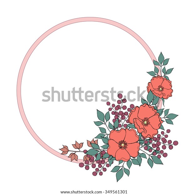 Decorative Bright Round Border Wild Rose Stock Vector Royalty