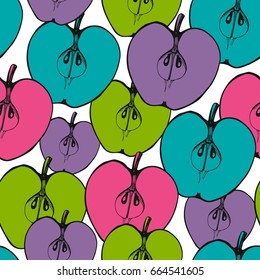 Decorative bright seamless background consisting of multi-colored slices of apples