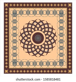 Decorative brown carpet pattern with mandala in the center