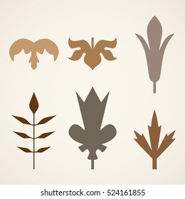 Decorative brown leaves pattern set isolated on white vector. Various shapes of brown leaves. Elements for eco and bio logos