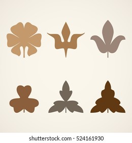 Decorative brown leaves pattern set isolated on white vector. Various shapes of brown leaves. Elements for eco and bio logos