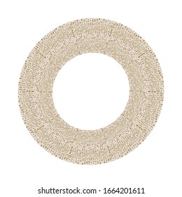Decorative brown round frame on white background. Luxury border in ethnic style. Oriental circular vintage halftone illustration. 