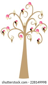 Decorative Brown Tree Silhouette With Ice Cream