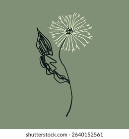 Decorative brush dandelion printable sketchy art. Boho floral hand drawn vector illustrations on abstract background wall poster decor for home, interior design element. Contemporary minimalist art