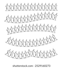 Decorative brush stroke candles design set isolated on white background. Vector 