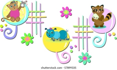 Decorative Bubbles with Cute Animals Vector