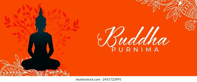decorative buddha purnima religious banner with bodhi tree vector