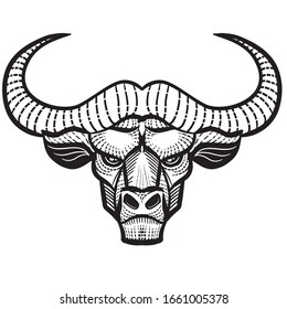 decorative bull head with patterns for logo, label, packaging, tattoo, isolated object on a white background,