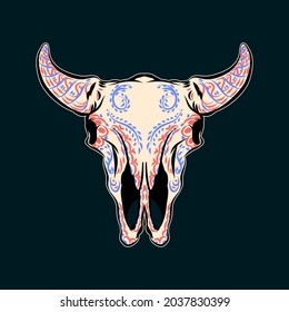 Decorative Bull Skull Head Day of the Dead Mexico Illustration