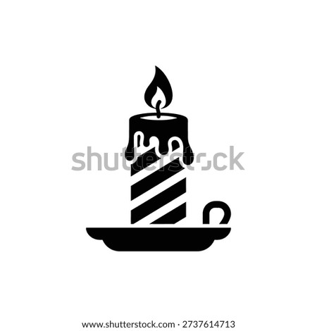Decorative Burning Candle Icon with Holder and Dripping Wax