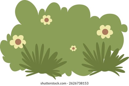 Decorative bush with yellow flowers and green grass, perfect for cheerful spring, garden, or natural-themed graphic scenes.