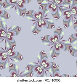 Decorative butterflies in abstract seamless patterns.