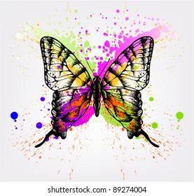 Decorative butterfly with bright spots. Vector illustration.