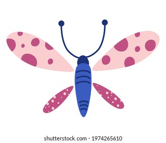 Decorative butterfly. Insect illustration in bright colors. Stylish butterfly print design. Cartoon Vector illustration. 