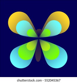decorative butterfly on blue background for packages, business cards, postcards, stickers, vector illustration