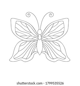 Decorative butterfly with simple pattern on white isolated background. Insect illustration. For coloring book pages.
