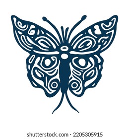 Decorative butterfly single clip art. Vintage vector garden bug icon for eco beauty. Illustration of summer wildlife insect. 