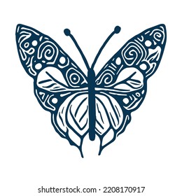 Decorative butterfly single clip art. Vintage vector garden bug icon for eco beauty. Illustration of summer wildlife insect. 