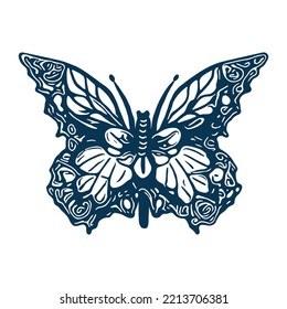 Decorative butterfly single clip art. Vintage vector garden bug icon for eco beauty. Illustration of summer wildlife insect. 