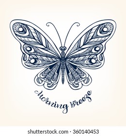 Decorative Butterfly. Vector illustration. This illustration can be used as a greeting card or as a print on T-shirts and bags.