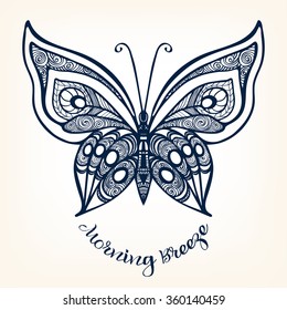 Decorative Butterfly. Vector illustration. This illustration can be used as a greeting card or as a print on T-shirts and bags.
