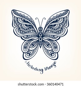 Decorative Butterfly. Vector illustration. This illustration can be used as a greeting card or as a print on T-shirts and bags.
