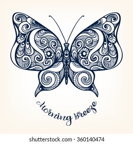 Decorative Butterfly. Vector illustration. This illustration can be used as a greeting card or as a print on T-shirts and bags.