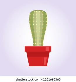 Decorative cactus with prickles on the white background. Home plant in pot. Flat style icon