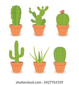Decorative cactus vector icon isolated on white background. Cactus home plants in pot. Vector illustration