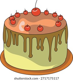 Ilustración de pastel decorativo con detalles de cereza.