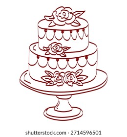 Pastel decorativo con dos capas y flores en exhibición para un evento especial o celebración en un entorno simple
