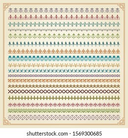 Decorative calligraphic colorful borders in vintage and retro style