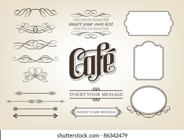 Decorative calligraphic design set - menu, cafe, food vector illustration