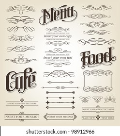 Decorative Calligraphic Design Set - Menu, Cafe, Food Vector Illustration