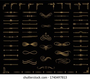 Decorative calligraphic divider and border for vignette scrapbook ornament, frames isolated.This image is a set of Vintage Decorative Ornament Borders and Page Dividers. - Vector Illustration